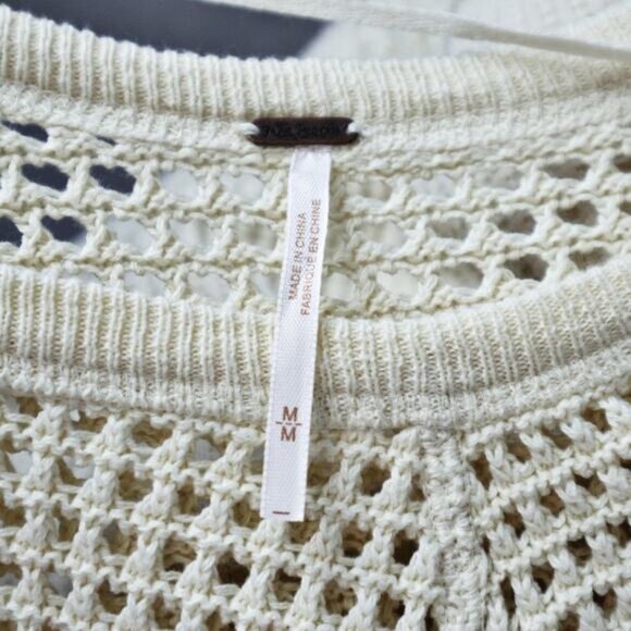 Free People Size M Geo Party Sweater Pullover Waffle Knit Ivory Blue Orange - Picture 9 of 11